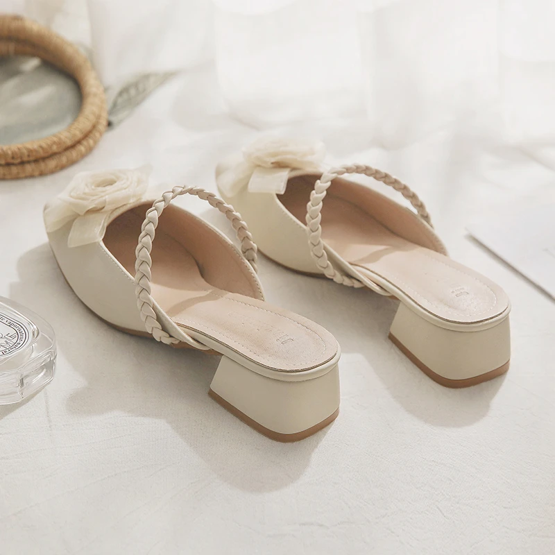 羊皮版~一脚蹬懒人法式配裙子超火包头半拖鞋女2025新款夏季外穿