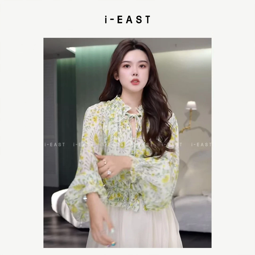 i-EAST 浪漫印花~度假风满身碎花衬衫上衣-5X SY9127