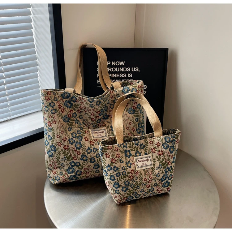 ins碎花帆布包包   新款潮时尚百搭单肩手提袋子学印花文艺