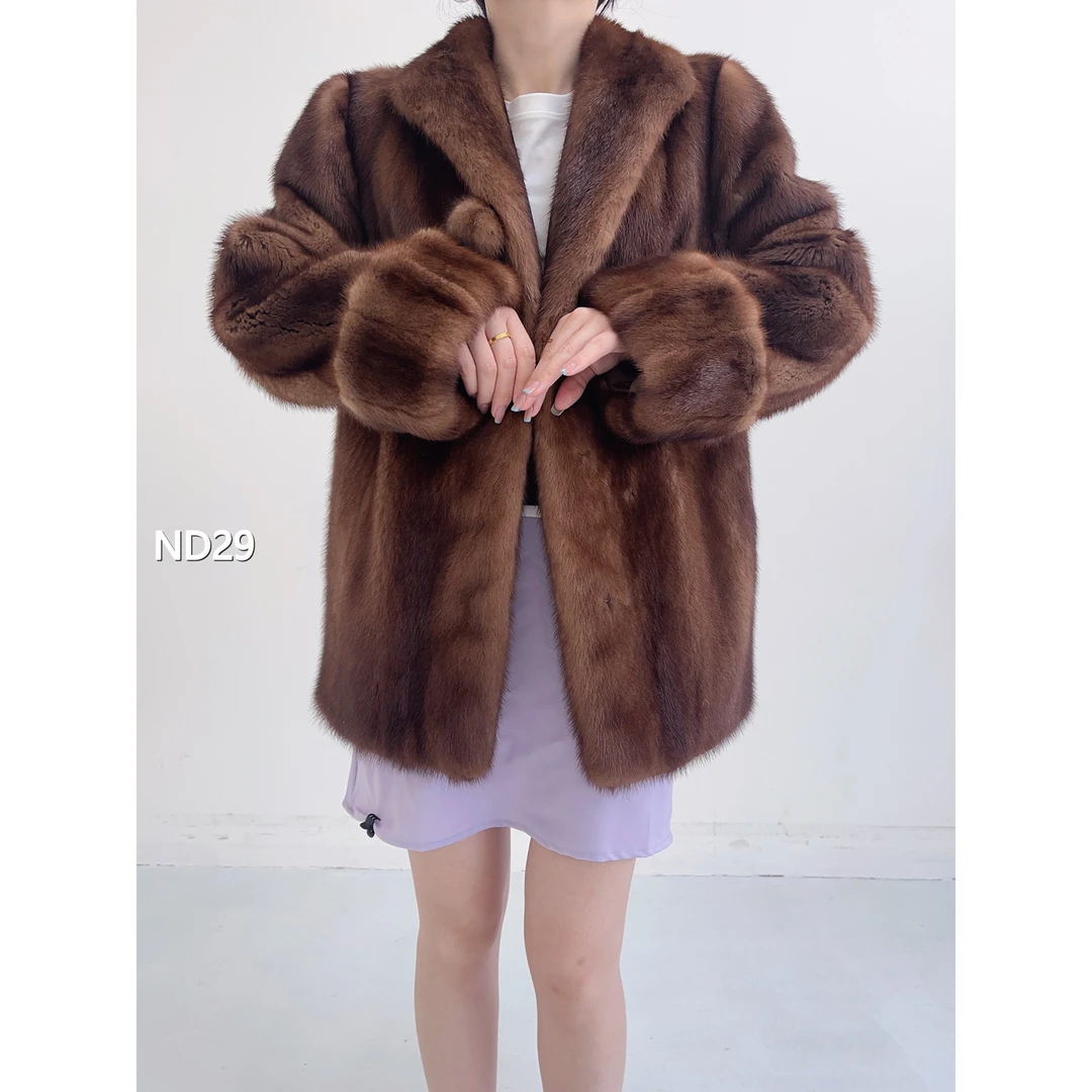 【ND29】L 蜜茶棕短款整皮貂皮外套（肩43胸110衣70袖60）04029