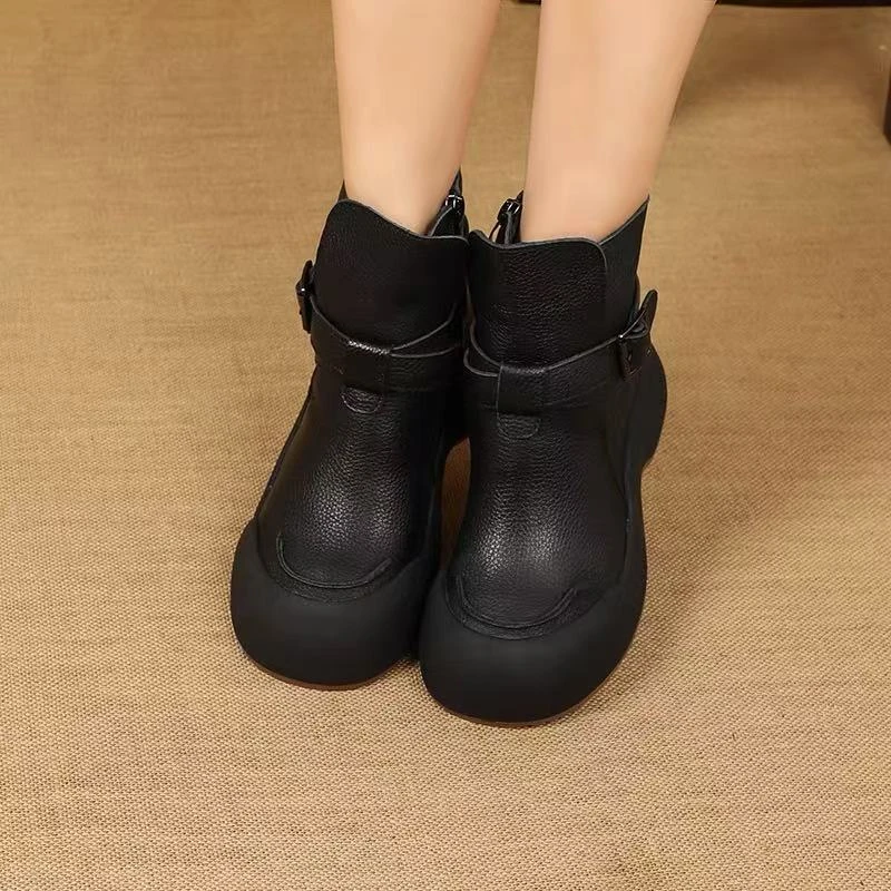 60008头层牛皮加绒复古短靴时尚休闲真皮女鞋