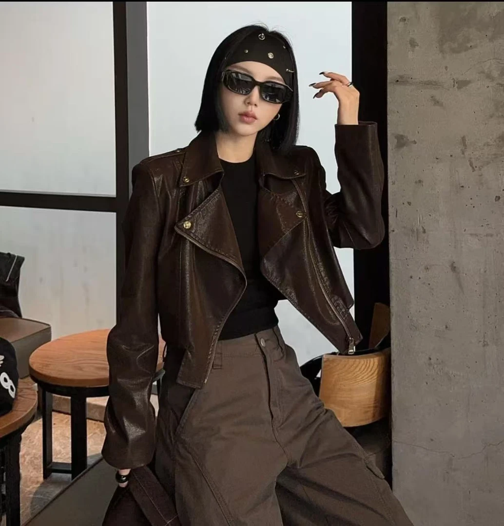 皮衣外套女款爆款2025新款洋气上档次短款小个子酷飒风复古PU夹克
