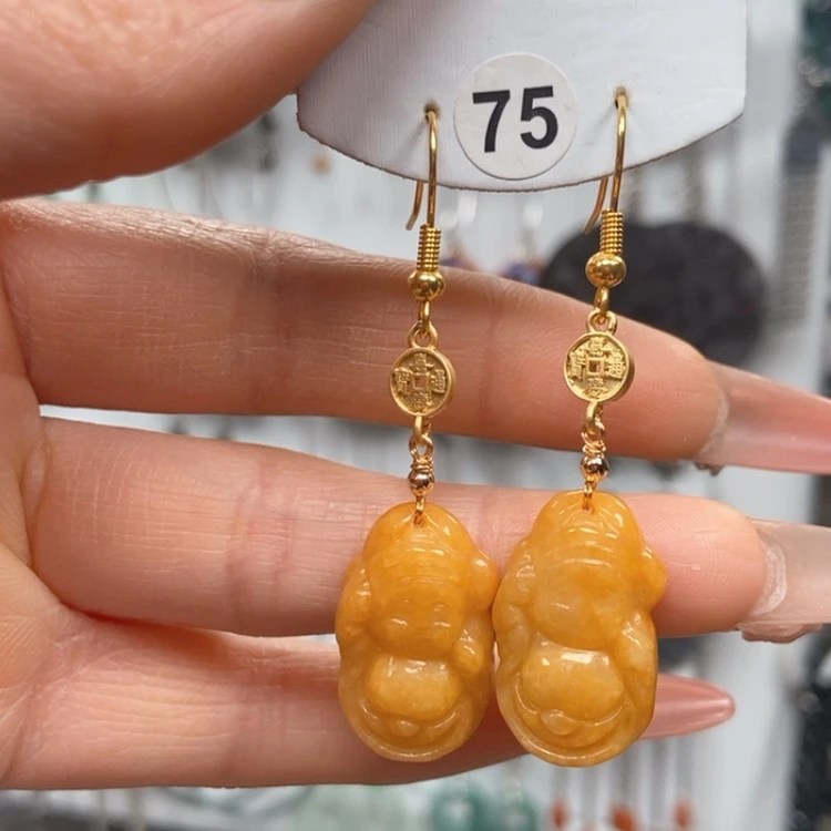 【闪购商品】翡翠耳饰银S925镀金镶嵌