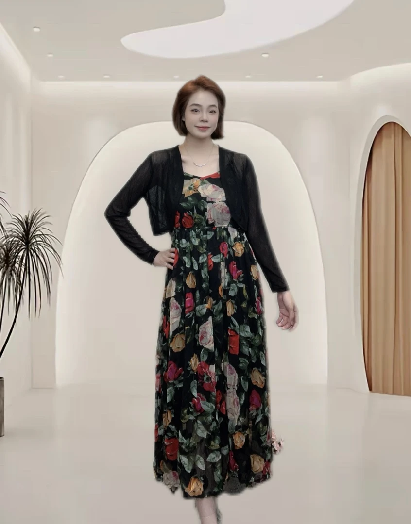 夏季休闲碎花显瘦优雅连衣裙大码宽松气质时尚百搭