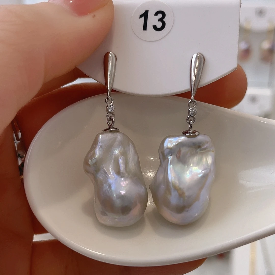 淡水珍珠天然珍珠巴洛克银S925镶嵌E**.