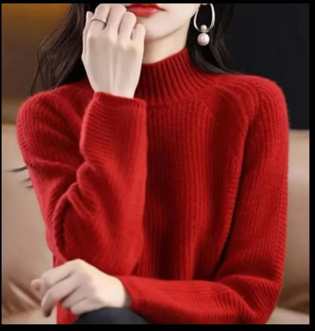 1专柜！GAO！档次！100%羊毛半高领加厚秋冬百搭宽松