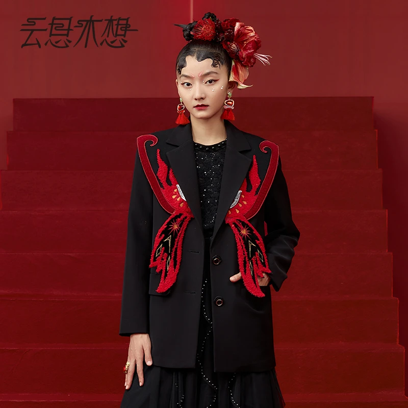 云思木想摩登中国风2023新款可卸蝴蝶刺绣云肩西装10154