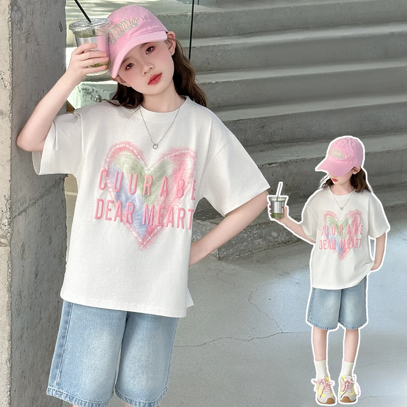 女童纯棉短袖体恤2025夏季新款儿童时尚印花百搭休闲半袖潮流上衣