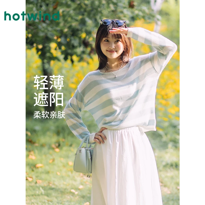 热风2025年早秋新款镂空微透针织衫罩衫宽松慵懒风长袖F08W25324