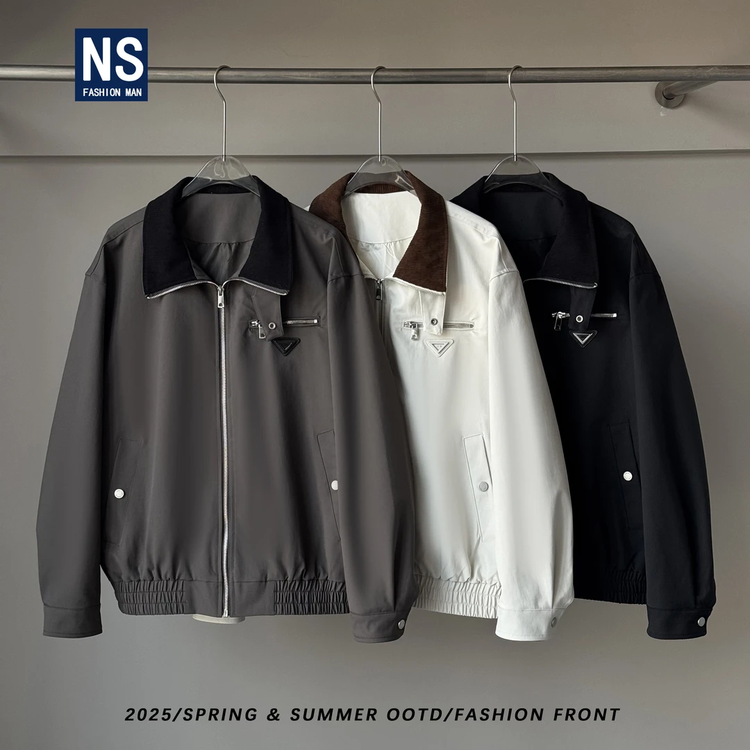 【NS】春季新版撞色老钱风设计师款宽松休闲夹克外套3388