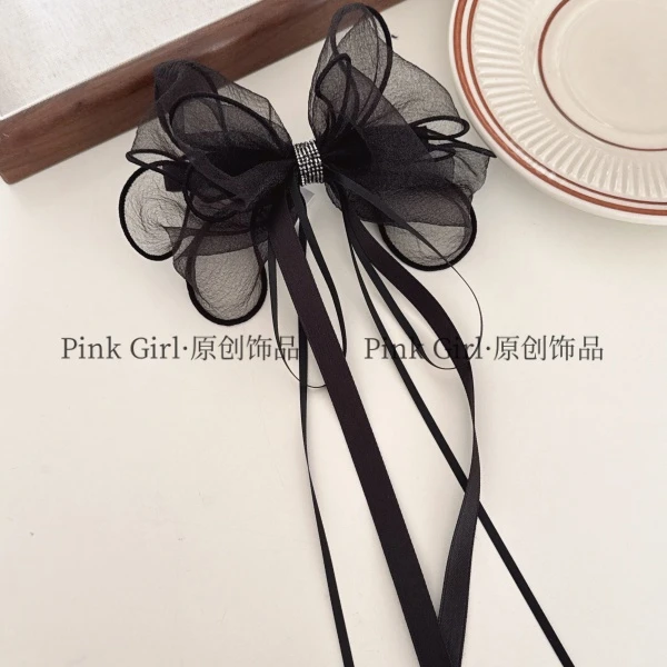 Pink Girl  T636气质时尚蝴蝶结飘带10cm弹簧夹优雅发夹发饰