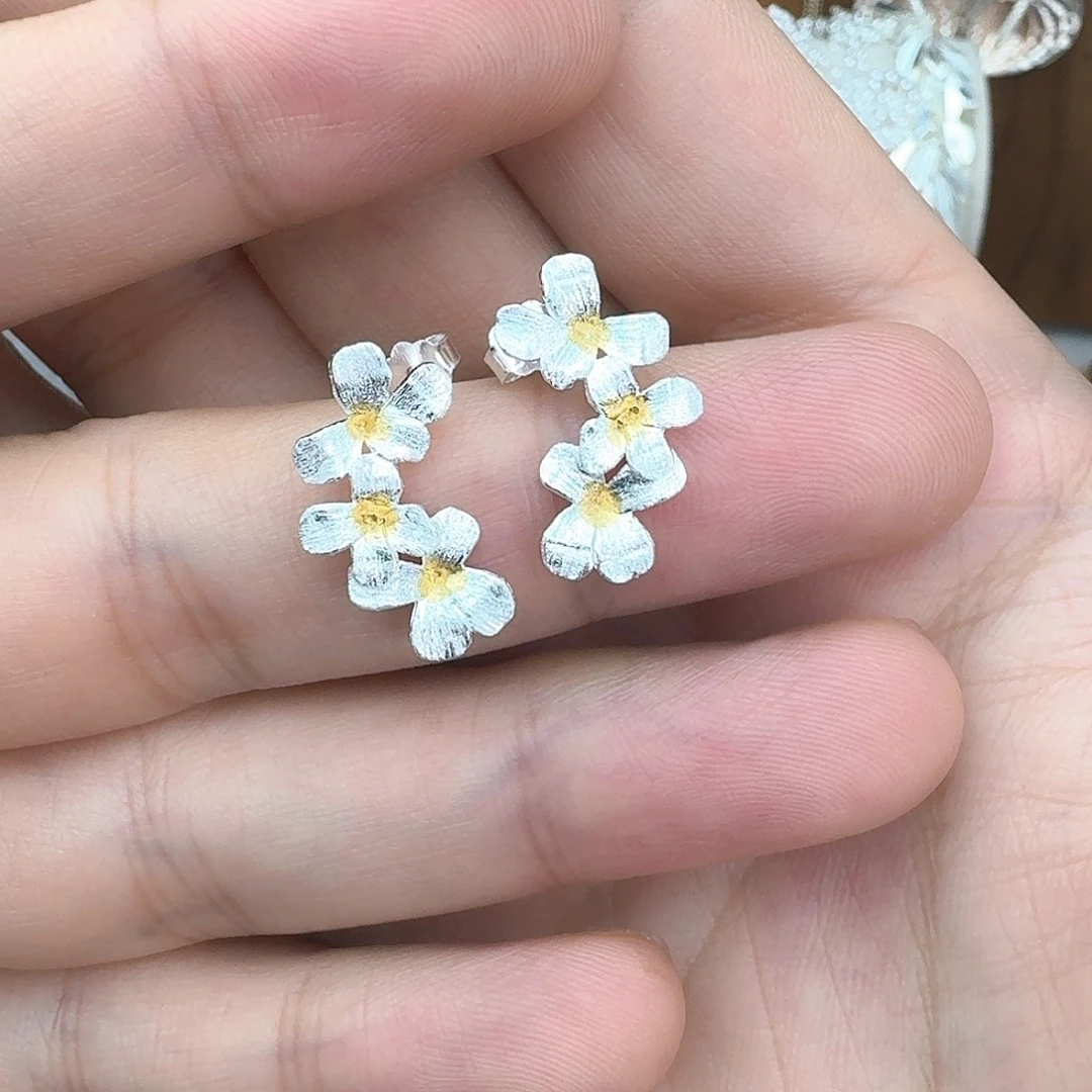 足银羽毛勿忘我耳钉