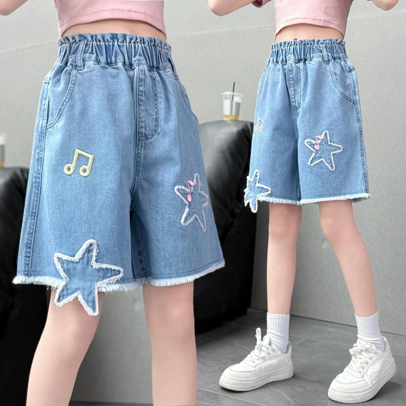 儿童时尚牛仔短裤2025新款女童薄款宽松洋气夏季短裤小女孩6-14岁