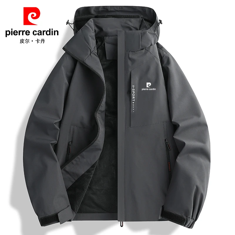 皮尔卡丹夹克外套男款春秋季薄款大码户外秋冬加绒休闲运动冲锋衣
