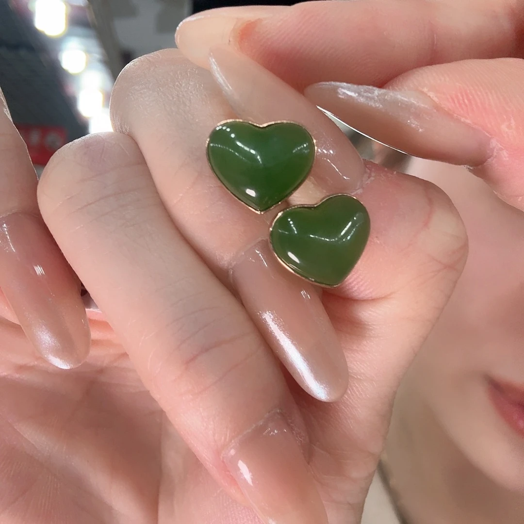 和田玉耳饰18K金镶嵌朦