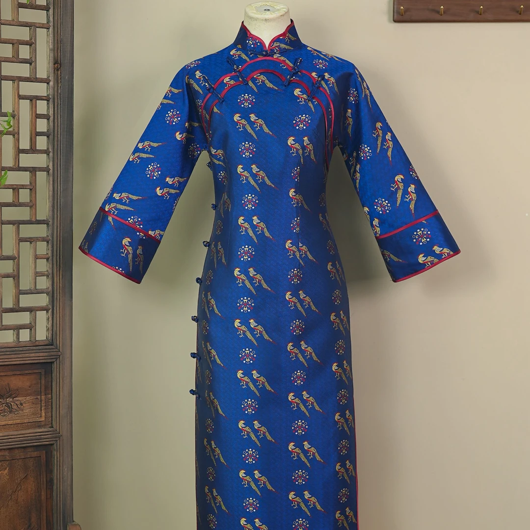 【大宋皇后五彩翟鸟】四纬宋锦经典纹样日常高级感双美龄襟旗袍