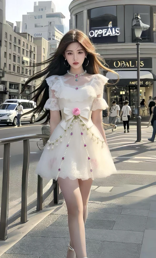 夏季新款温柔千金风白色蕾丝花朵设计感连衣裙女小众时尚高级气质