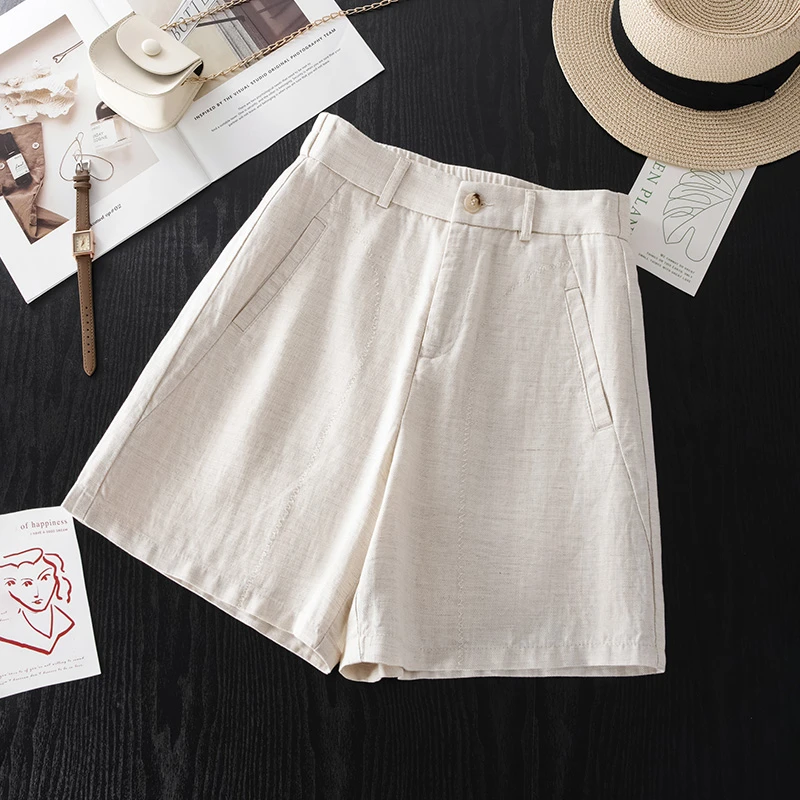 米白色天丝亚麻短裤女外穿夏季爆款2025新款高腰宽松显瘦休闲短裤