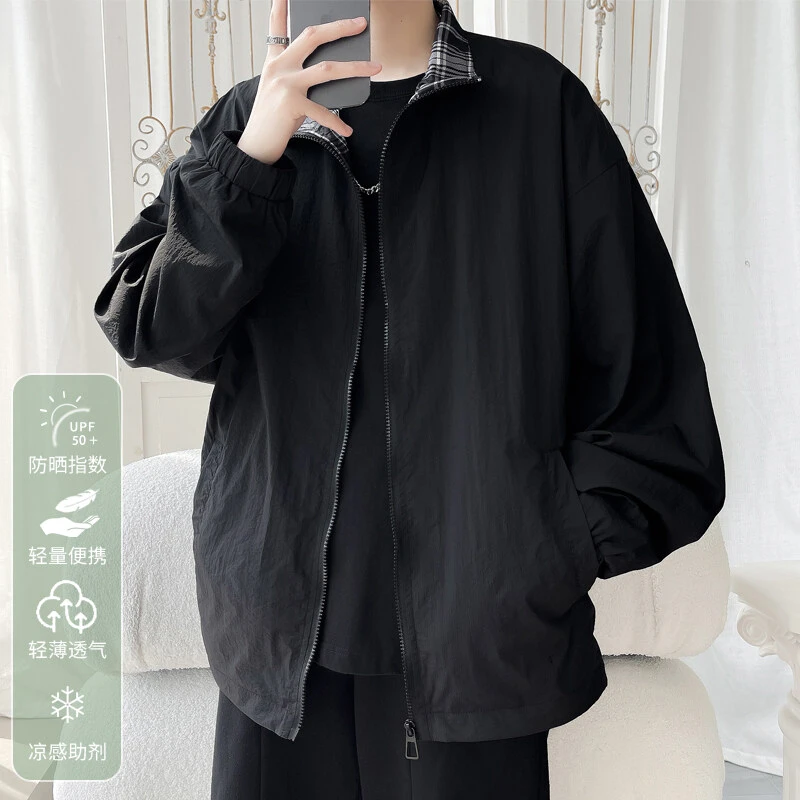 美式休闲防晒衣男2025新款夏季潮流宽松透气冰感青少年长袖上衣男