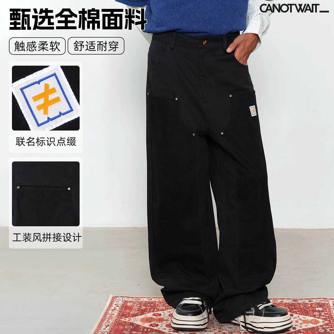陈伟霆工装裤WHIZLIMITED联名拼接工装裤百搭复古柔软黑色全棉