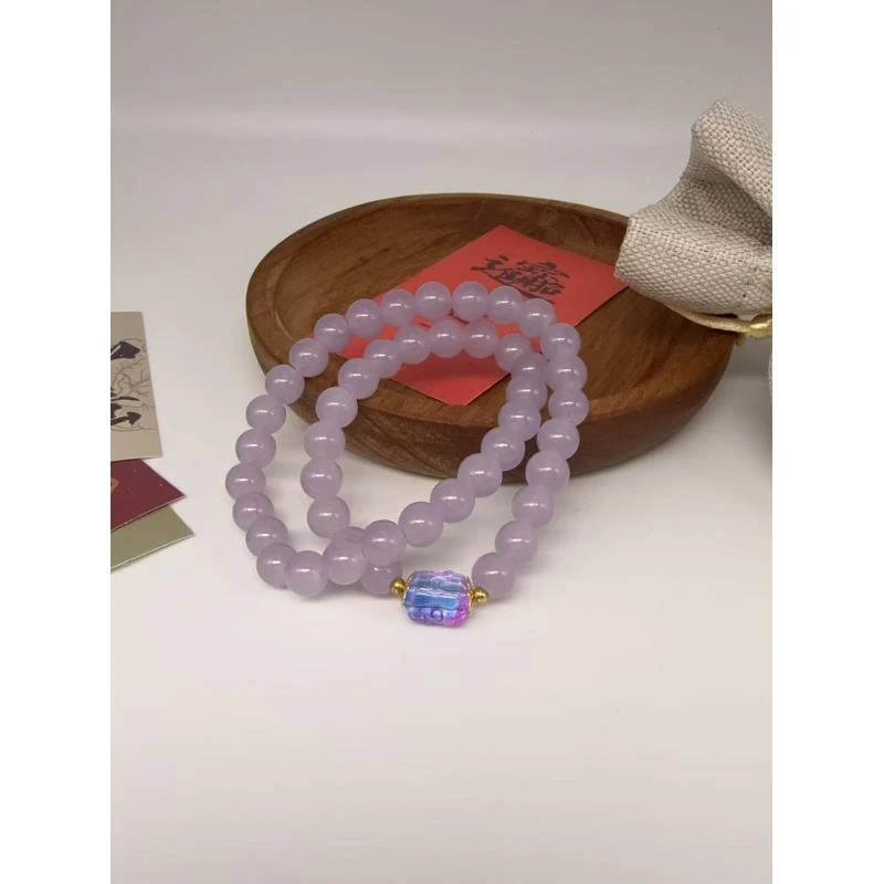 S-005显白草莓圆柱烟紫双圈手串（无礼盒）0397