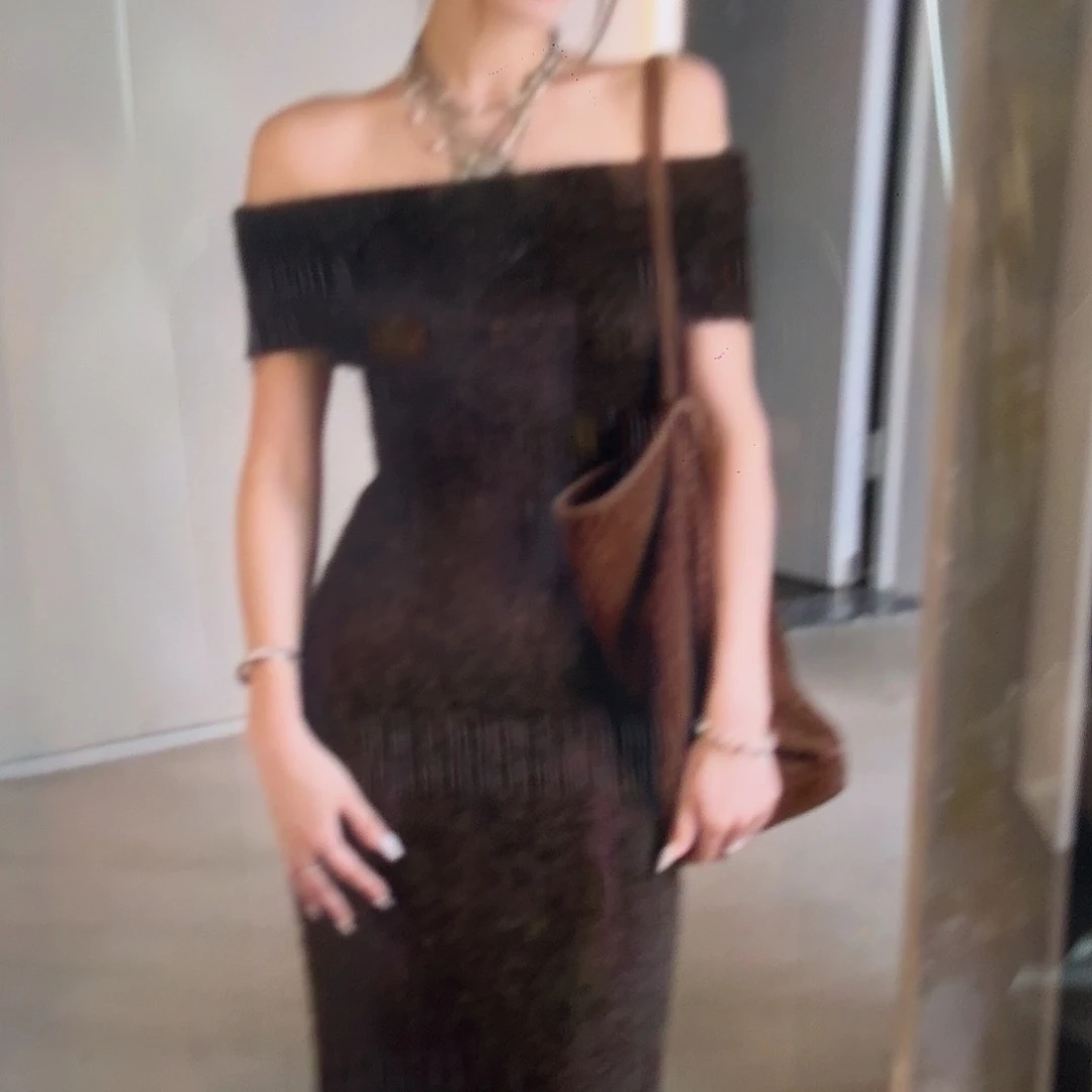 马克菠萝｜一字肩海马毛连衣裙(弹力大）