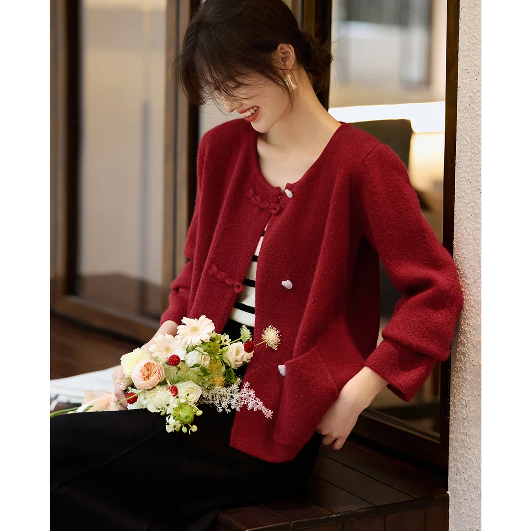 XWI/欣未2025秋季新款气质百搭新中式软糯舒适优雅针织开衫外套女