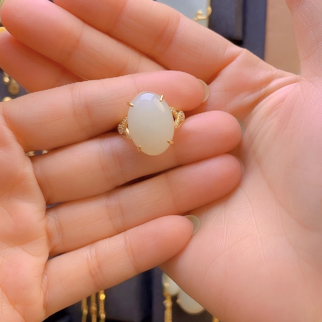 和田玉耳饰银S925镀金镶嵌