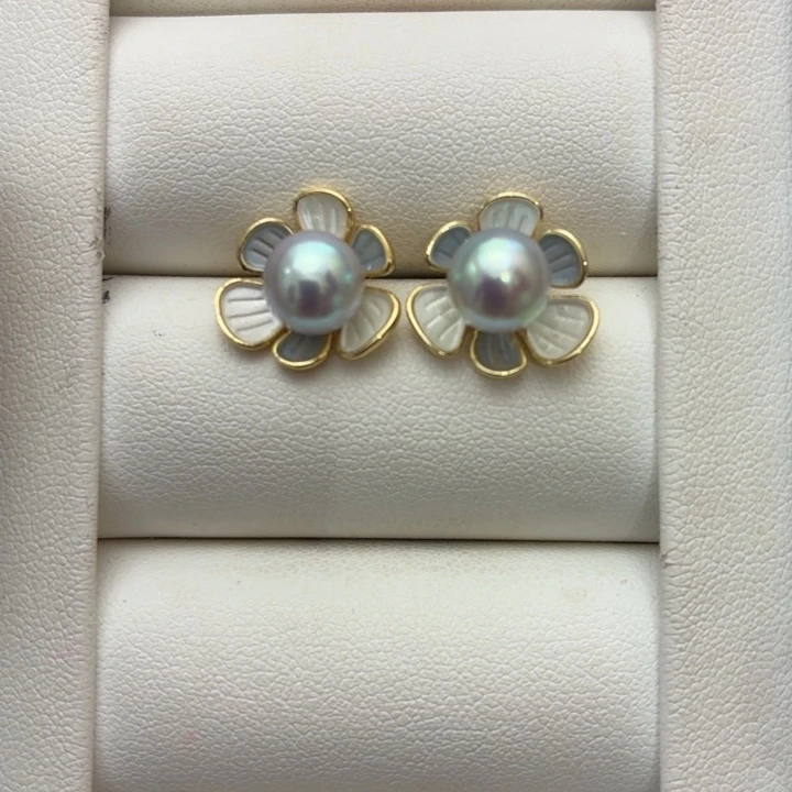 海水珍珠耳饰银S925镶嵌