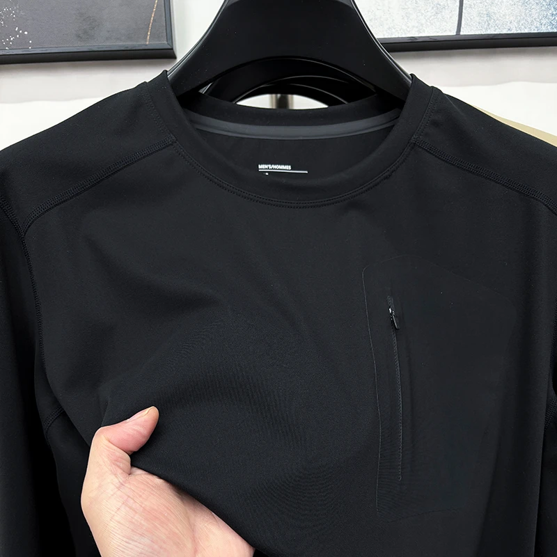 CATIA SELI秋季新款轻户外运动跑步长袖t恤男士圆领抓绒打底衫