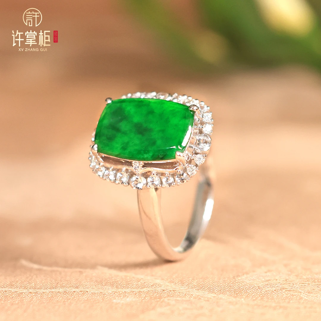 YGY｜翡翠戒指天然缅甸翡翠A货方牌配饰手饰优雅气质Pt950铂金