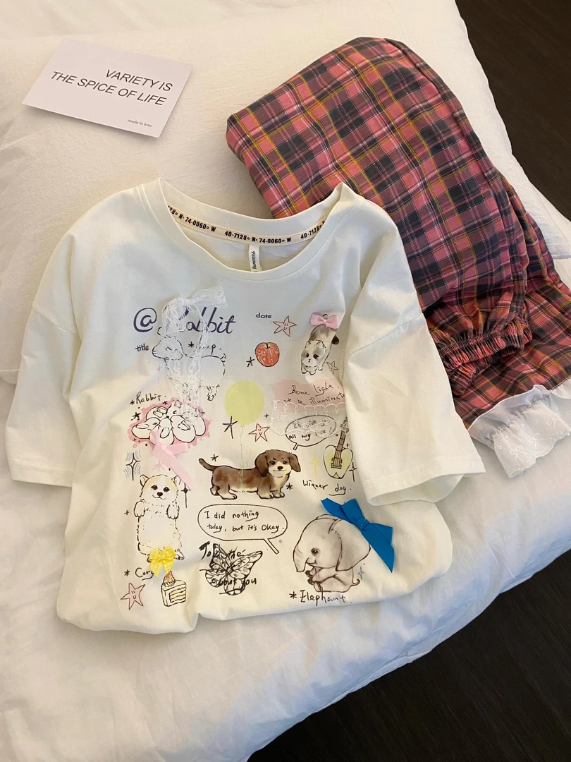 【DMXJ大梦想家】甜美可爱卡通小猫睡衣女夏2025新款套装显白家居服