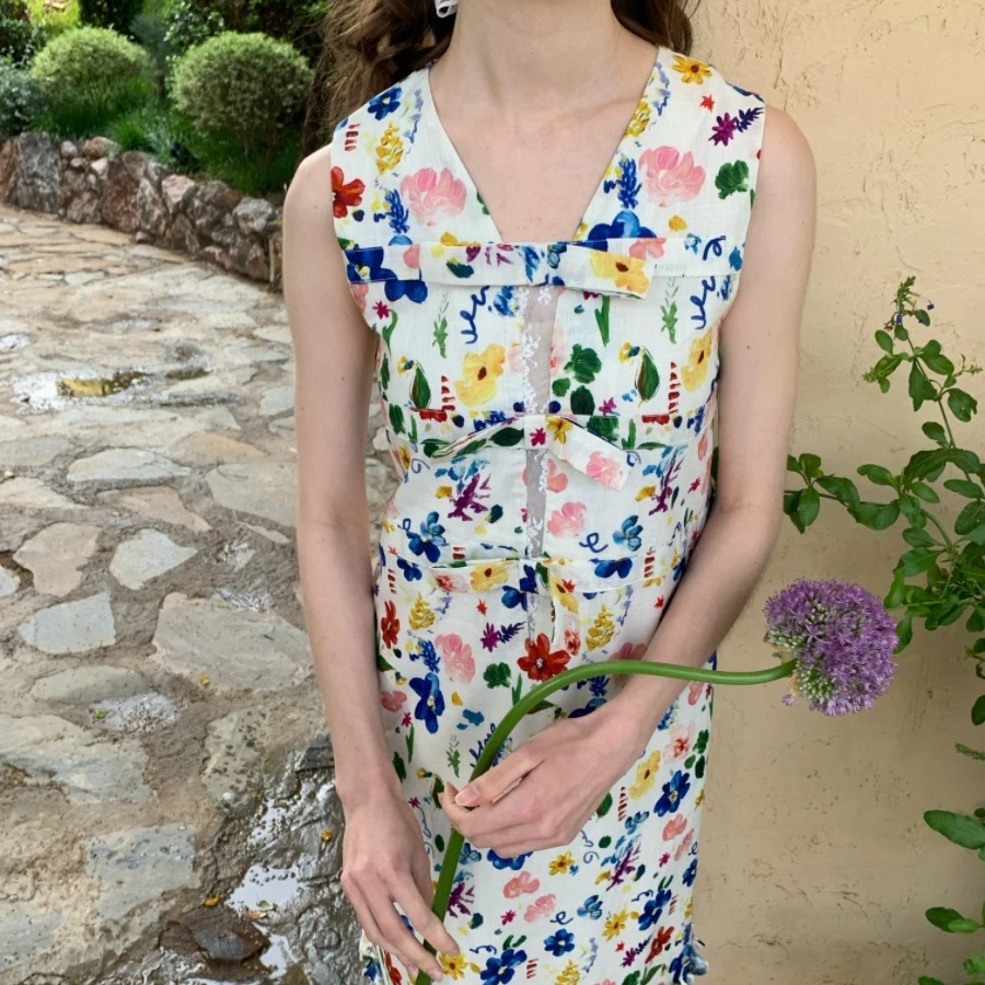 制造后花园*twilight系列浪漫彩色印花蝴蝶结镂空背心裙连衣裙