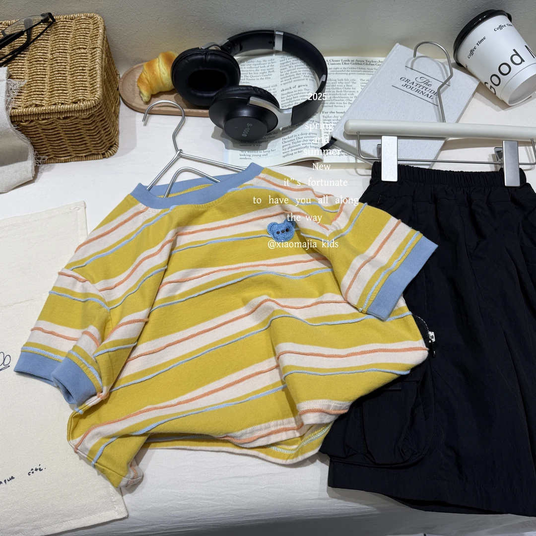 现货-亲子夏季新款时尚条纹T恤D-5486穿搭宽松洋气男童女童上衣