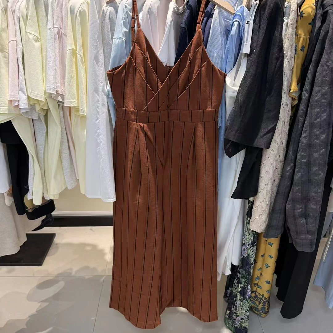 2025新款夏季吊带女士连体裤条纹时尚百搭气质背带休闲长款女装