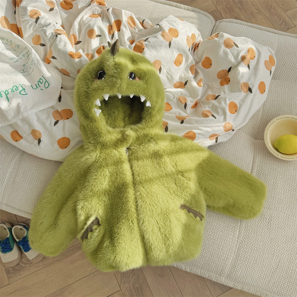 Enzo Bear恩佐熊 儿童高定款连帽加厚大尾龙毛毛亲子外套 EZD2434