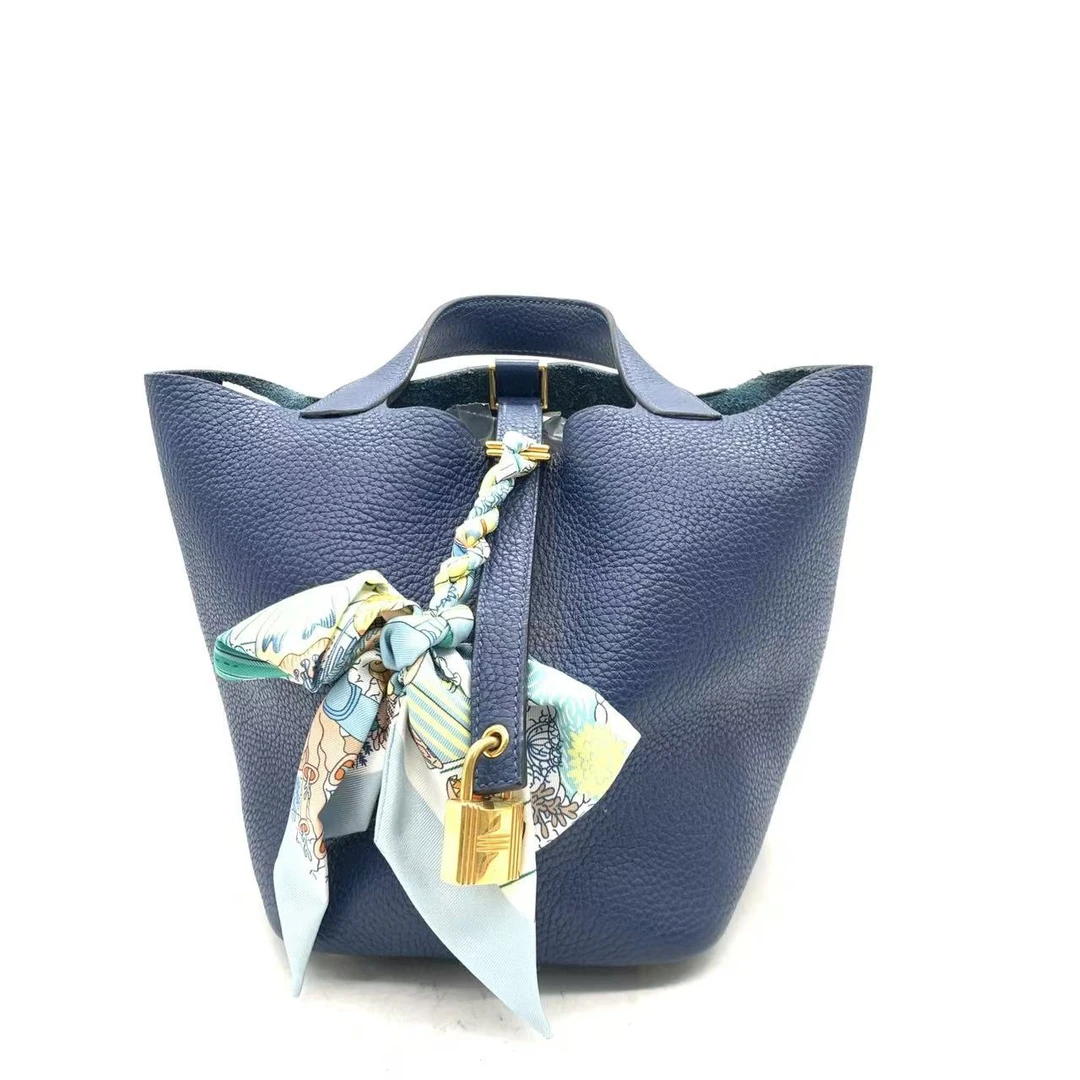 95新 Hermes/爱马仕 【安则专属】深蓝色18菜篮子包/Y刻