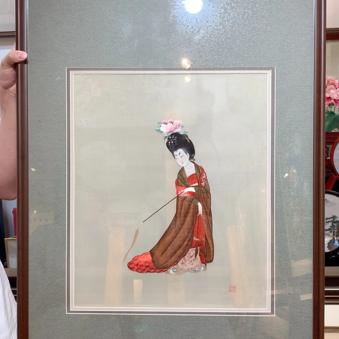 麦***穗织绣纯手工苏绣仕女图