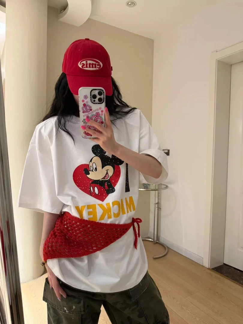 0651红爱心老鼠图案上衣