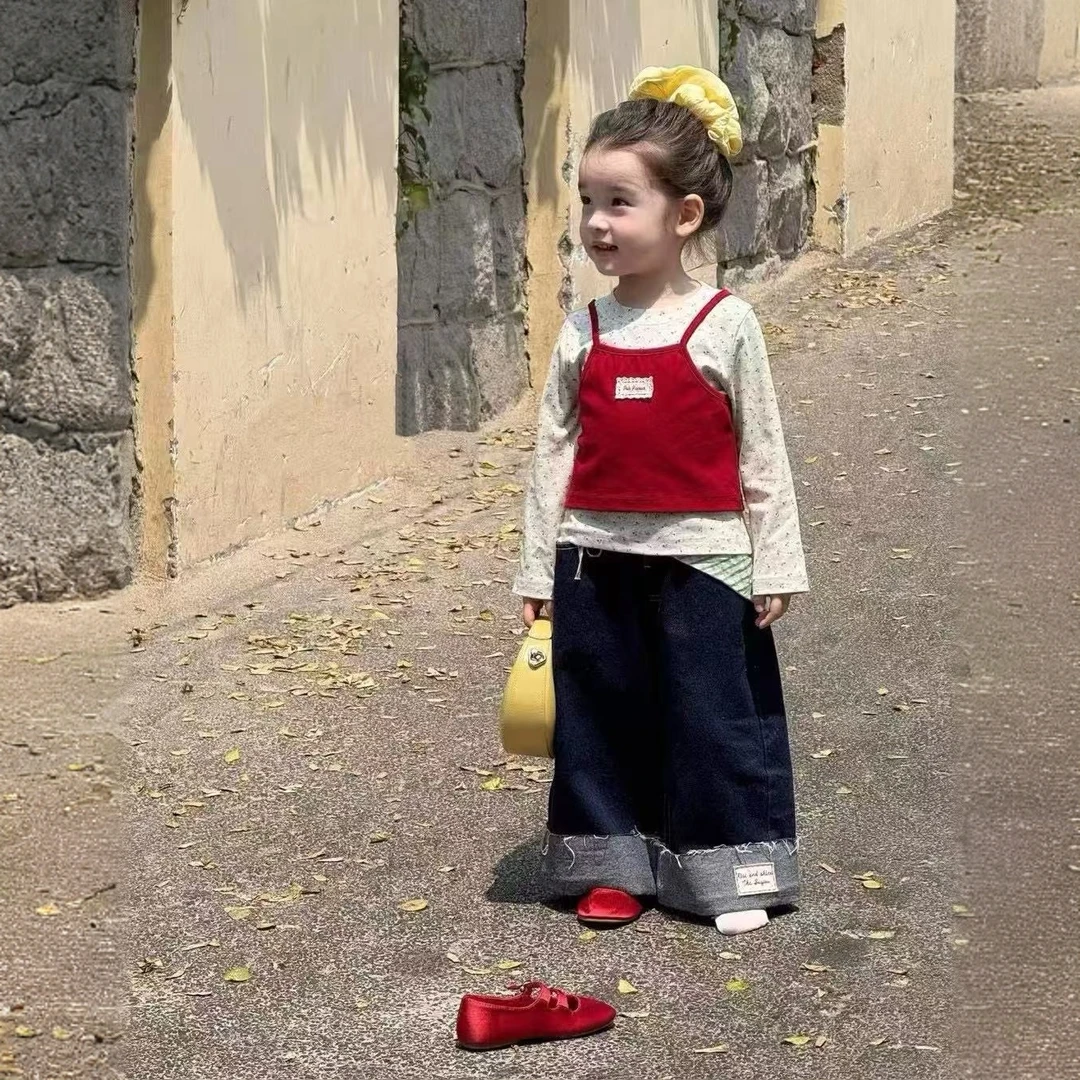 女童套装2025春秋新款儿童洋气卡通印花长袖上衣女宝牛仔裤两件套