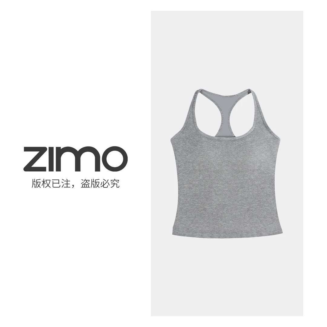 女士文胸浅花灰630-zimo-一体杯运动背心瑜伽健身跑步外穿YFWX630