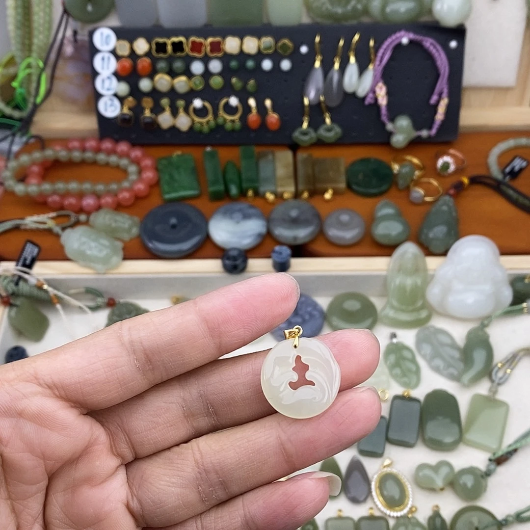 和田玉银S925镶嵌吊坠(不含链)