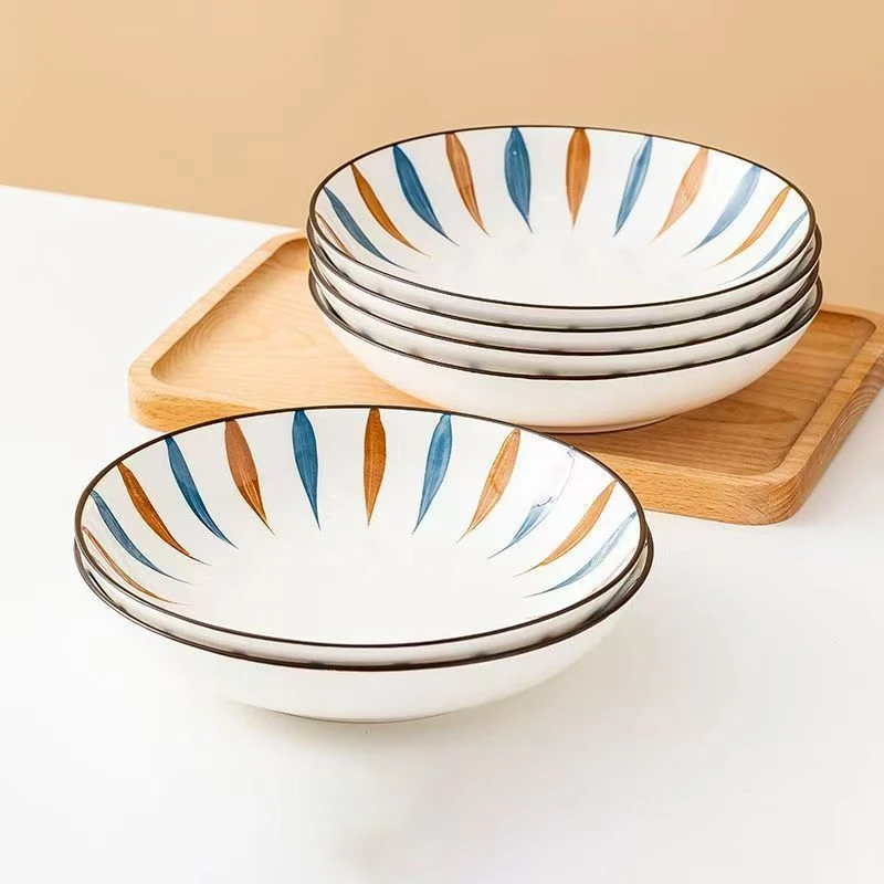 瓷县令8英寸流星雨盘餐盘6只装网红北欧圆形陶瓷餐桌家用陶瓷菜盘