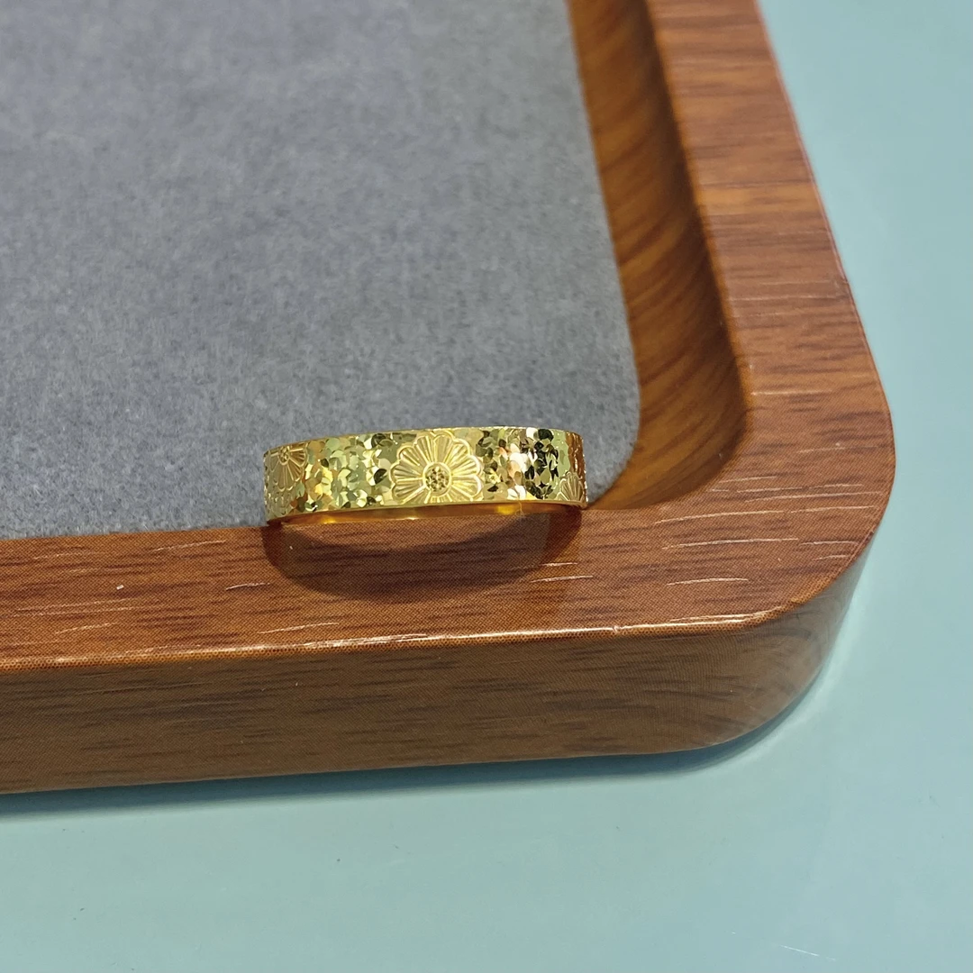 【至尊金典珠宝】足金999无氰5D硬金空心固口樱花碎冰冰黄金女戒