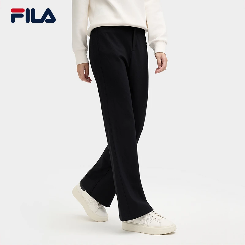 【微喇针织裤】FILA斐乐女子休闲裤2025运动弹力百搭显瘦黑色长裤女