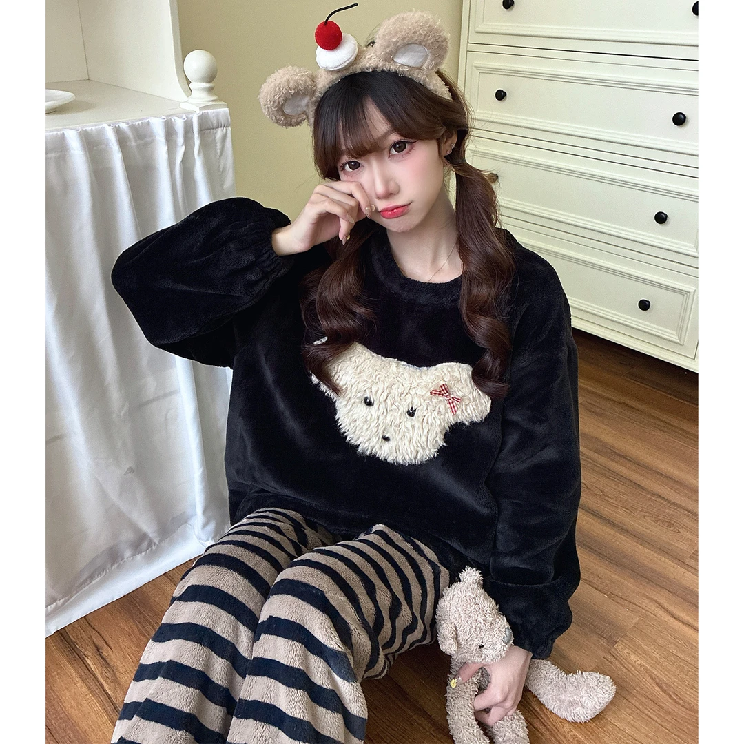 法兰绒加绒加厚珊瑚绒大码秋冬季睡衣女款爆款2025新款套装家居服