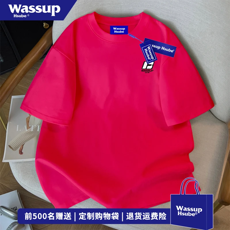 WASSUP HSUBE美式vibe潮流字母印花短袖男简约休闲夏季宽松上衣女