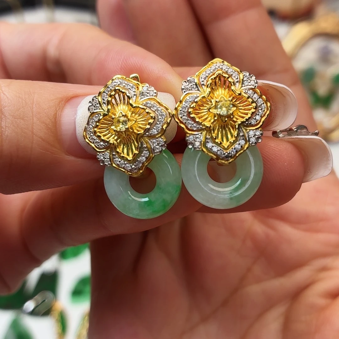 翡翠银S925镶嵌耳饰