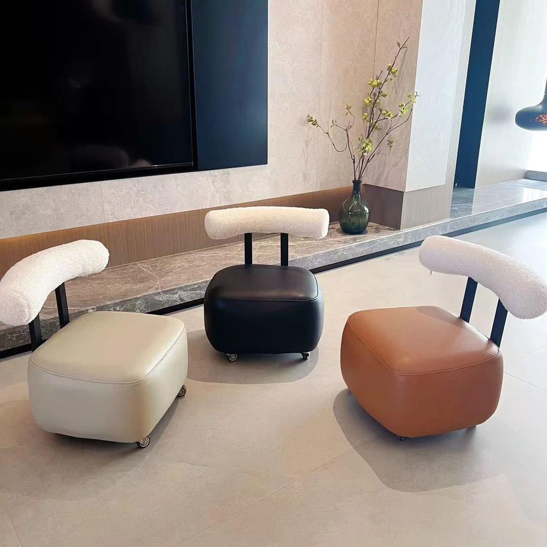 轻奢北欧风复古溜溜凳换鞋凳家用客厅沙发万能小凳360度旋转静音