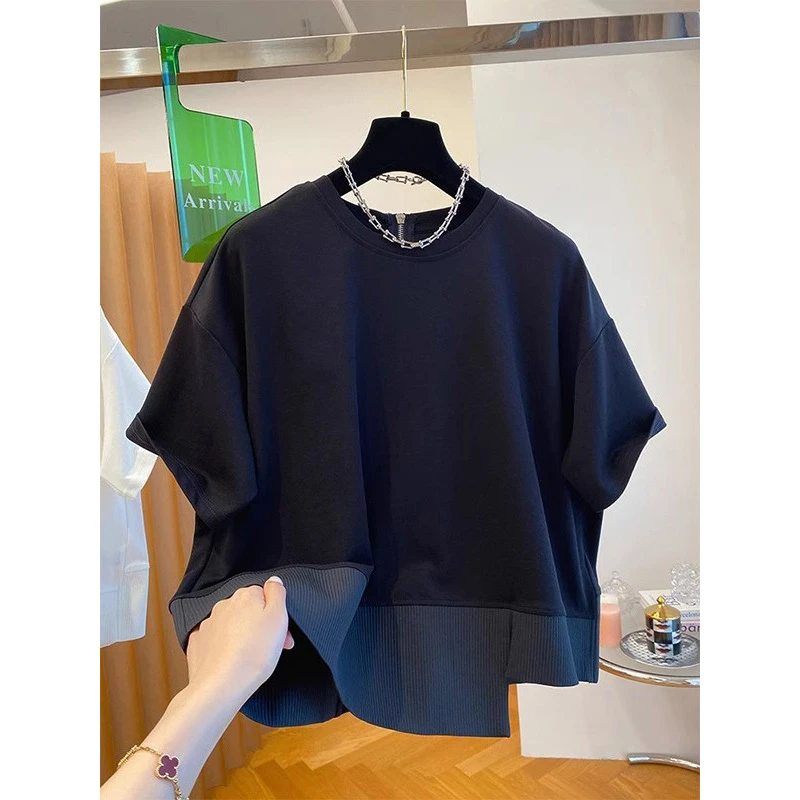 特大码300斤胖mm美式复古小众设计感短袖t恤女夏季慵懒风独特上衣